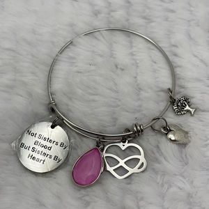 Sisters By Heart Silver Tone Charm Bracelet